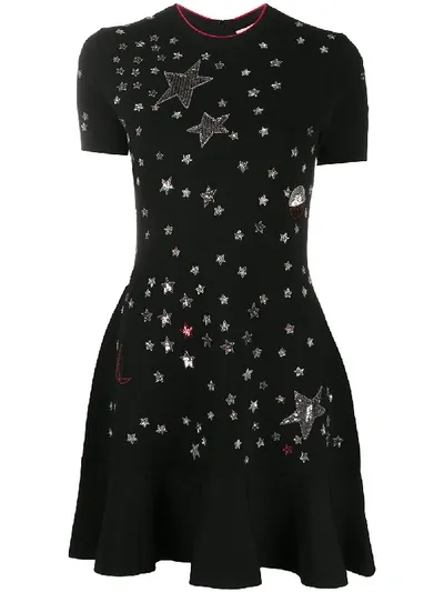 Valentino Star-embroidered Dress In Black