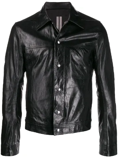 Rick Owens Cropped Leather Jacket In Black