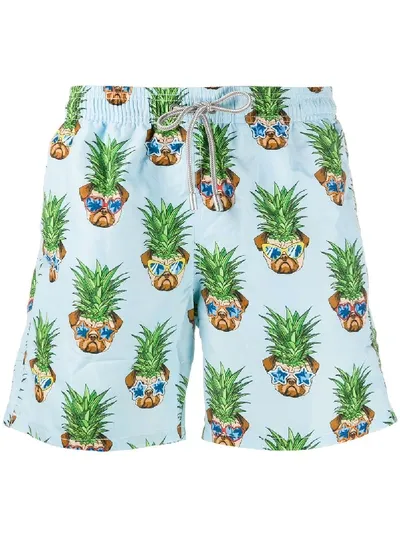 Mc2 Saint Barth Pug Print Swim Shorts In Blue