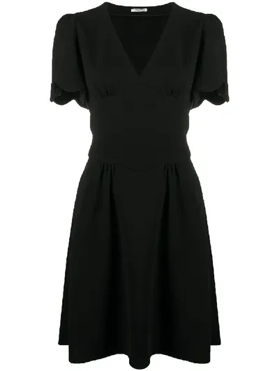 Miu Miu Scalloped-sleeve Flared Dress In Schwarz