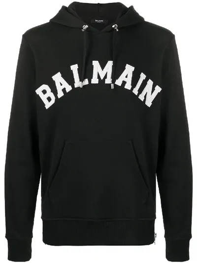 Balmain Logo-embroidered Zip-detail Hoodie In Black