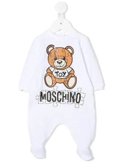 Moschino Teddy Bear Logo Babygrow In White