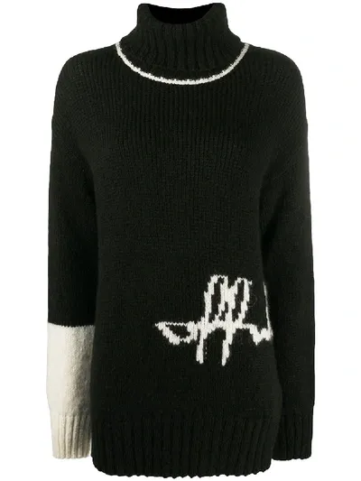 Off-white Logo Intarsia Accent Sleeve Jumper In Black