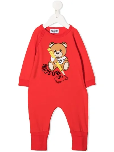 Moschino Babies' Bear Print Romper In Red