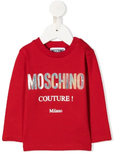 Moschino Babies' Metallic Logo Print T-shirt In Red