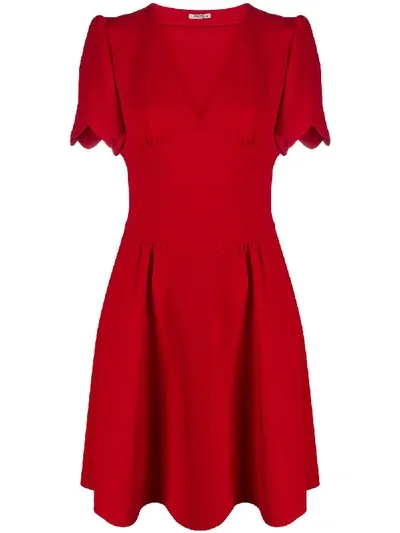 Miu Miu Scalloped-detail V-neck Mini Dress In Rot