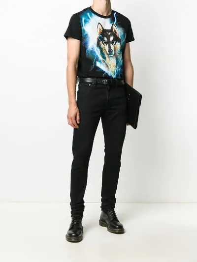 Balmain Wolf Print Cotton Jersey T-shirt In Black