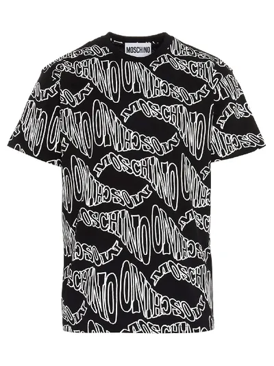 Moschino Men's All Over Warped Logo Tee Fantasy Print Black Colou