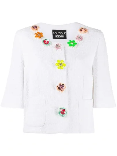 Boutique Moschino Flower Embellished Cropped Jacket In White