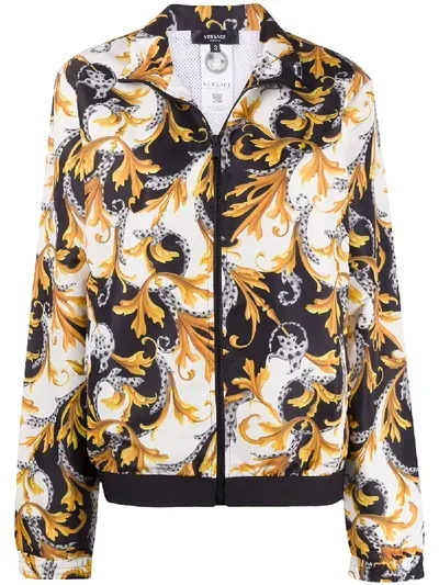 Versace Acanthus-print Zipped Jacket In Gold