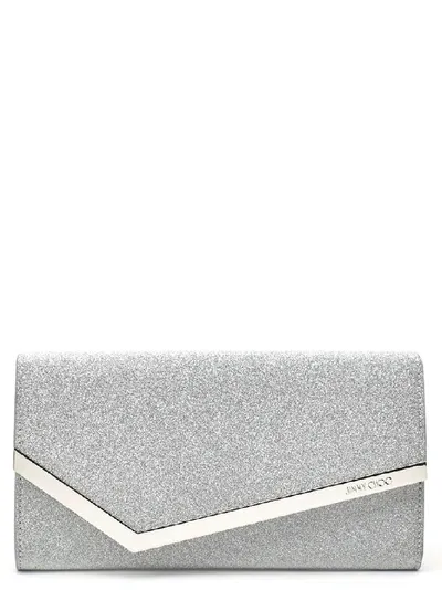 Jimmy Choo Emmie Glitter Clutch Bag In Silver