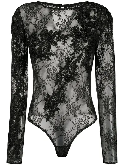 Almaz Sheer Floral-lace Bodysuit In Black