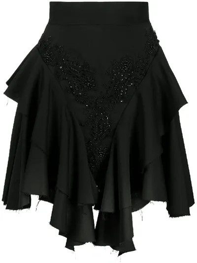 Almaz Ruffle-detail Embroidered Skirt In Black