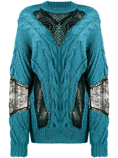 Almaz Lace Panel Cable Knit Jumper In Green