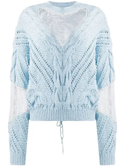 Almaz Lace Panel Cable-knit Jumper In Blue