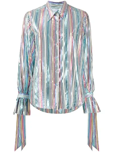 Black Coral Metallic Stripe-print Shirt In Blue