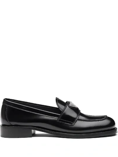 Prada Triangle Logo Loafers In Black