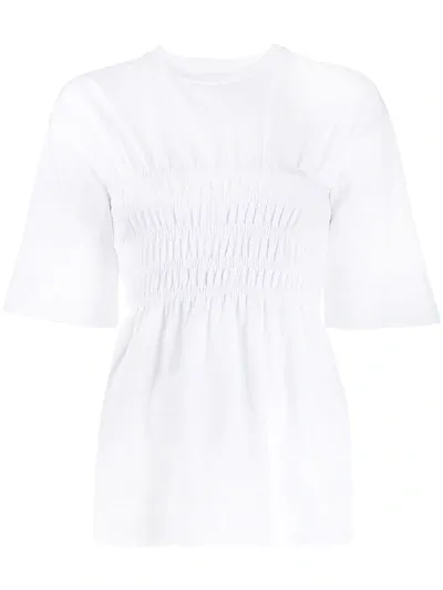 Ganni Shirred Jersey Smock T-shirt In White