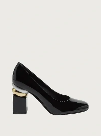 Ferragamo Sculptured Heel Pump In Black