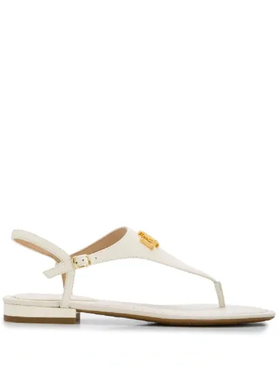 Lauren Ralph Lauren Logo Plaque Flat Sandals In Neutrals