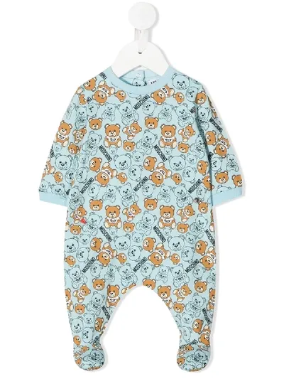 Moschino Babies' Bear Print Romper In Blue