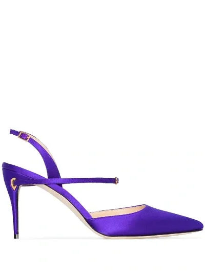 Jennifer Chamandi Purple Vittorio 85 Satin Slingback Pumps