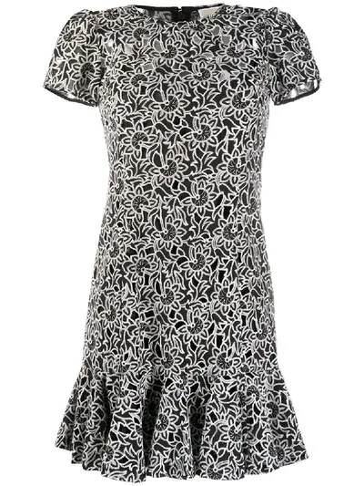 Michael Michael Kors Embroidered Floral Dress In Black