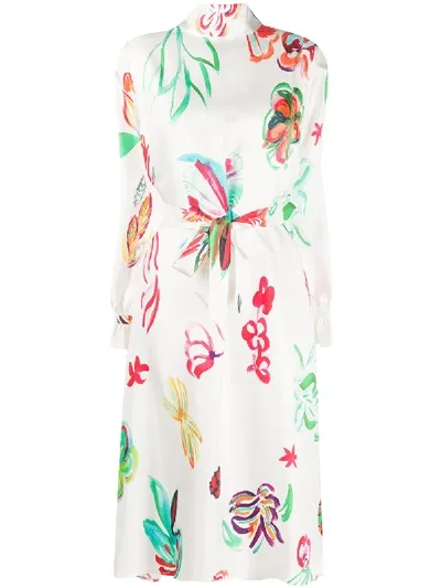 Soulland Blanche Floral Print Belted Dress In White