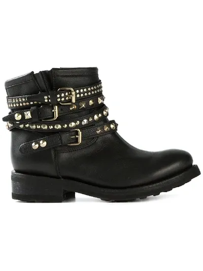 Ash Bikerboots Mit Nieten Und Schnallen In Black