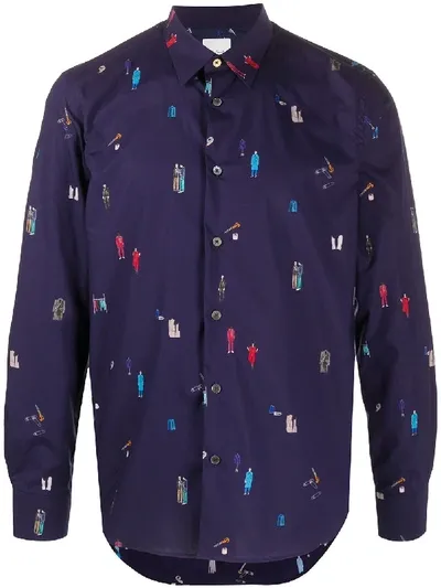 Paul Smith Tailor Print Regular Fit Shirt In Blue