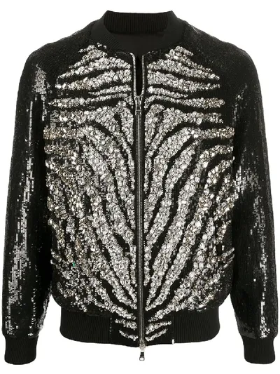 Balmain Embellished-zebra Bomber Jacket In Black