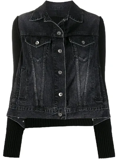 Sacai Ribbed Denim Jacket In Black