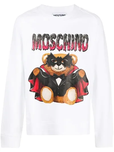 Moschino Teddy Bear Crew Neck Sweatshirt In 白色