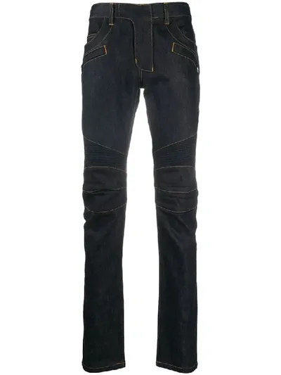 Balmain Ribbed Knees Skinny Jeans In Blue