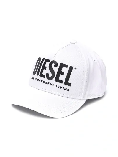 Diesel Kids' Logo Print Baseball Cap In White