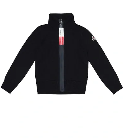 Moncler Kids' Logo Band Virgin Wool Cardigan In Black