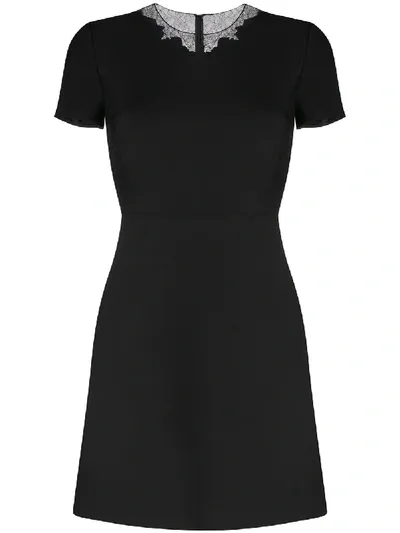 Valentino Lace Panel Short Sleeve Dress In Black