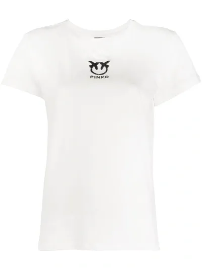 Pinko Logo-embroidered Cotton T-shirt In White