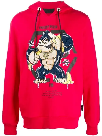 Philipp Plein King Plein Gorilla Hooded Sweatshirt In Red