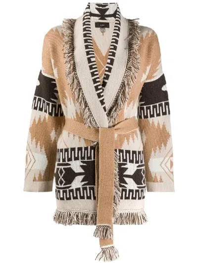 Alanui Knitted Geometric Pattern Cardigan In Brown