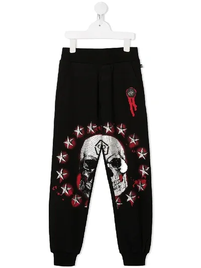 Philipp Plein Junior Kids' Skull-print Sweatpants In Black