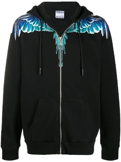 Marcelo Burlon County Of Milan Wings Printed Hooded Jacket In Black