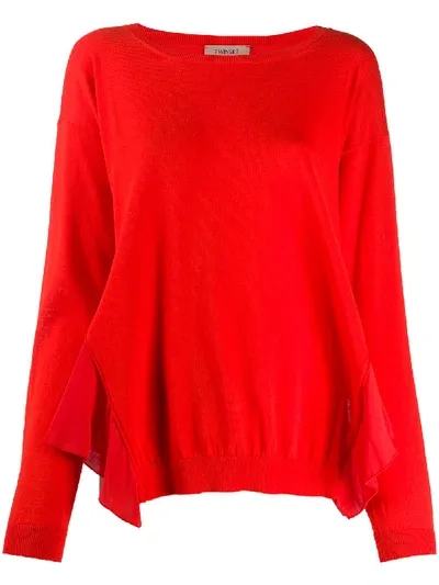 Twinset Fine Knit Ruffled Hem Jumper In Orange