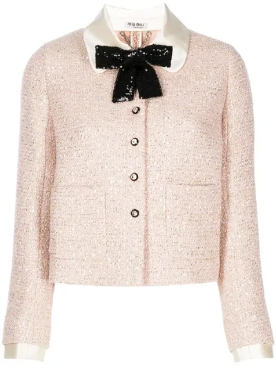 Miu Miu Sequin-embellished Tweed Jacket In Rosa