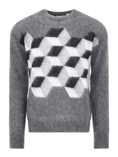 Moncler Geometric-motif Knitted Jumper In Grey