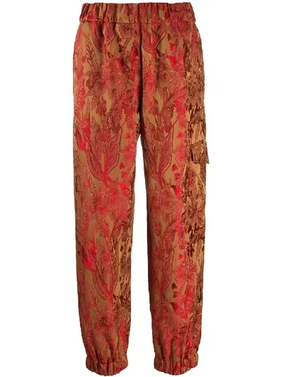 Alberto Biani Floral-jacquard Cargo Trousers In Red