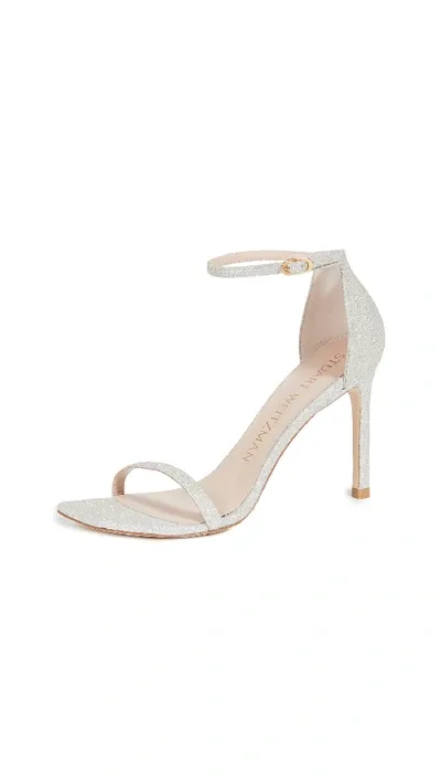 Stuart Weitzman 95mm Amelina Fine Glittered Sandals In Neutrals