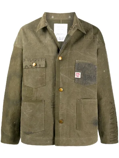 Readymade Distressed Button-up Shirt Jacket In Green