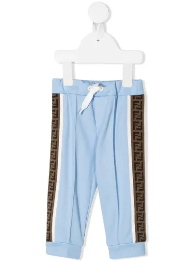 Fendi Babies' Ff Trim Track Pants In Blue