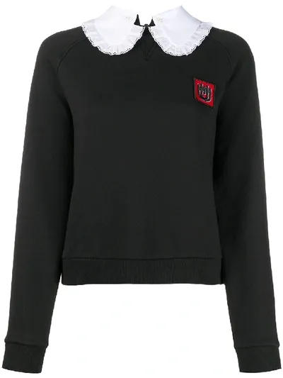 Miu Miu Cropped Embroidered Logo Sweatshirt In Schwarz